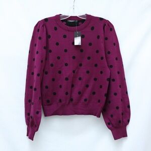 NWT Suzy Shier purple pink magenta polka dot sweater balloon long sleeves M new